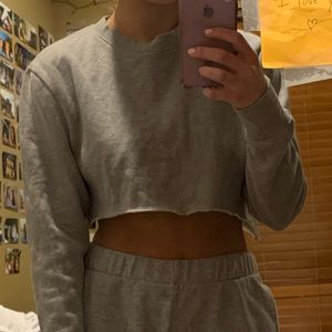 cropped grey crewneck